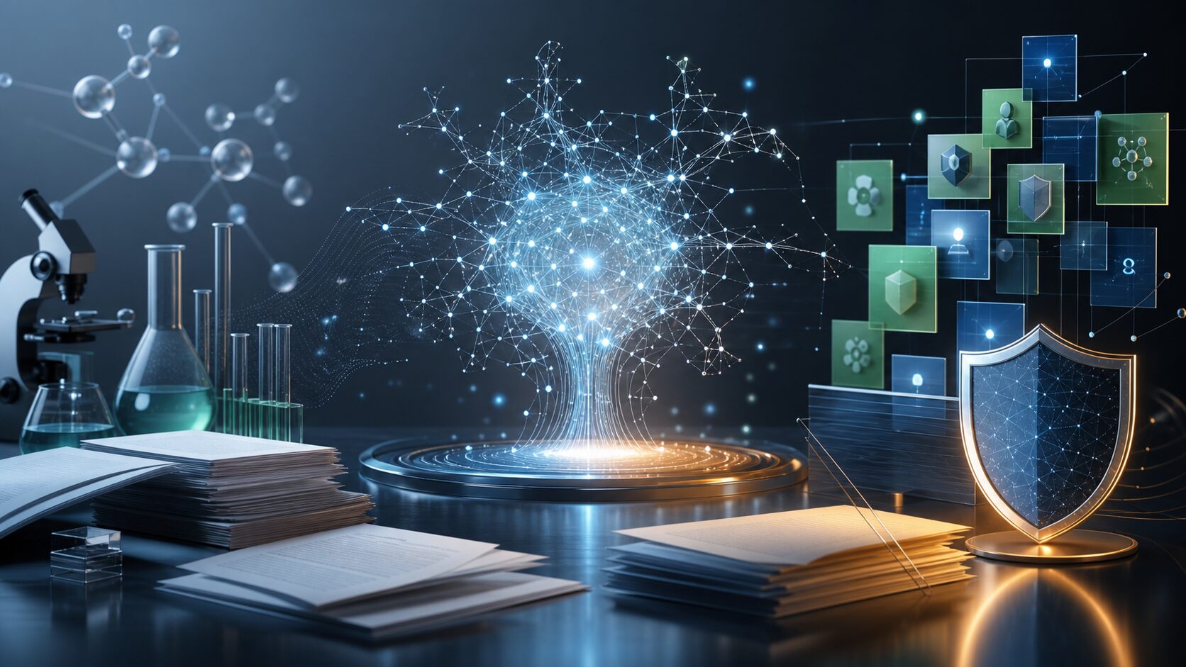 Abstract technology image representing generative AI research, safety, and enterprise adoption