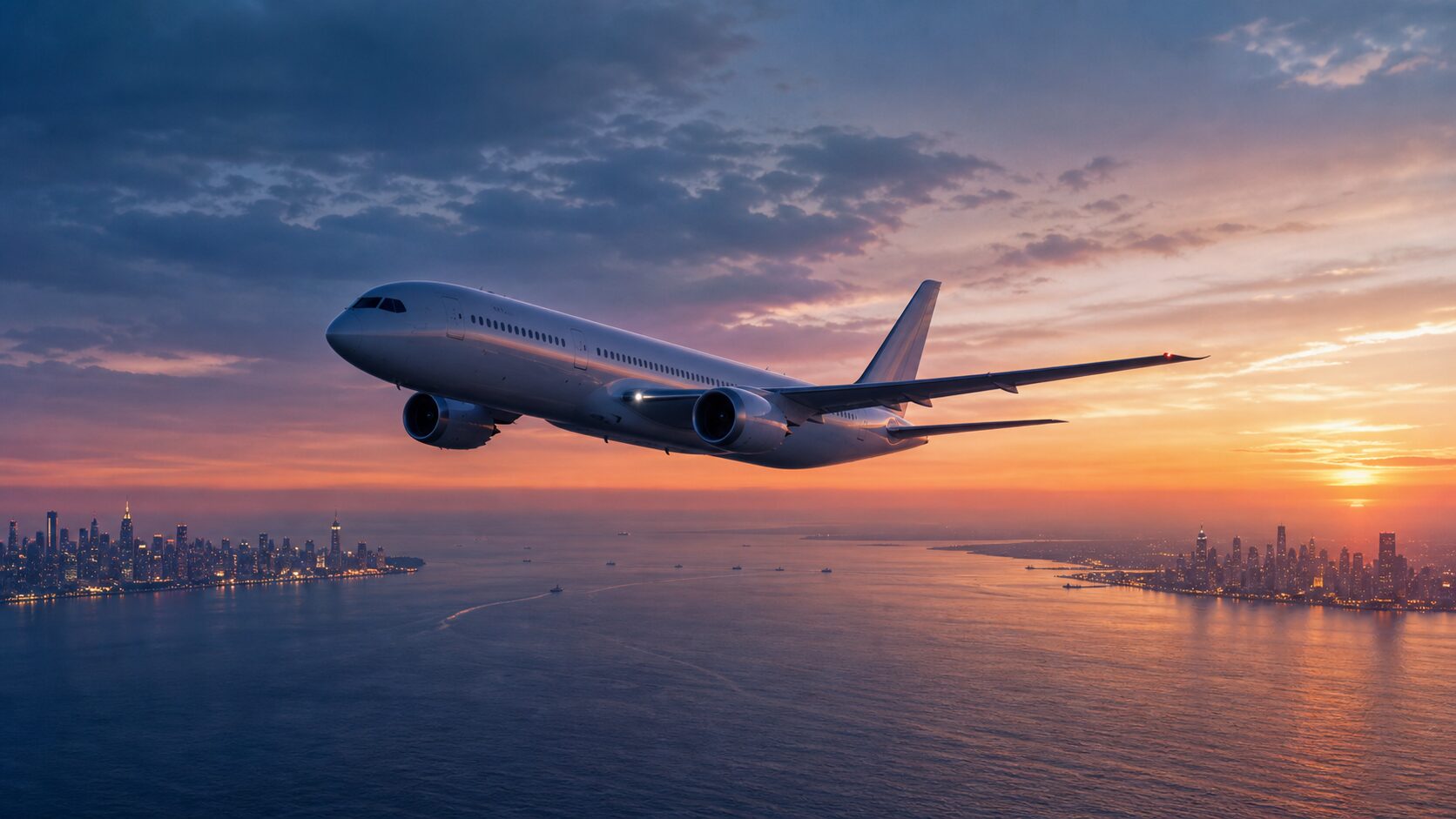 超長距離直行便と大陸間移動を象徴する旅客機の編集画像